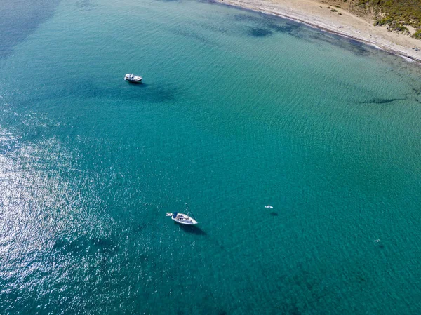 Flygfoto Över Öarna Strand Cap Corse Halvön Macinaggio Korsika Frankrike — Stockfoto