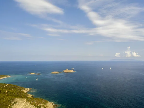 Vista Aérea Las Islas Finocchiarola Mezzana Terra Península Cap Corse —  Fotos de Stock