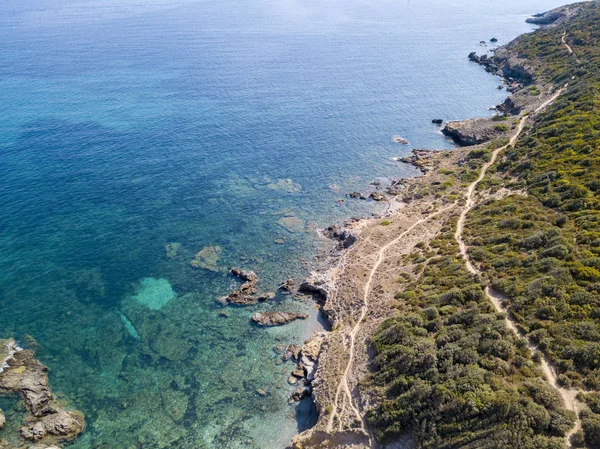 Luftaufnahme Des Weges Der Zollbeamten Vegetation Und Mediterraner Busch Korsika — Stockfoto