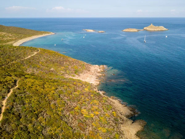 Szigetek Finocchiarola Mezzana Terra Félsziget Cap Corse Corsica Légifelvételek Uninhabited — Stock Fotó