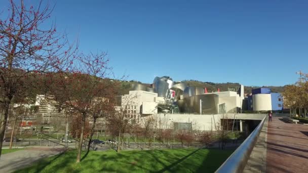 Vista Externa Museu Guggenheim Bilbau Exposição Arte Contemporânea Espanha — Vídeo de Stock