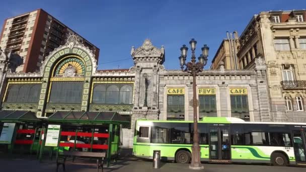 Entrada Estación Tren Bilbao Santander País Vasco España 2017 Estación — Vídeos de Stock