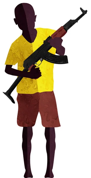 Dětský voják útočnou puškou v ruce — Stock fotografie