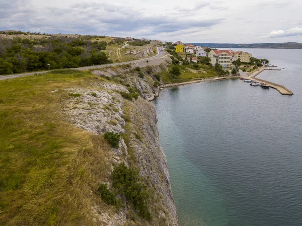 Aerial View Island Pag Croatia Croatian Roads Coastline Houses Buildings — Stock Photo, Image