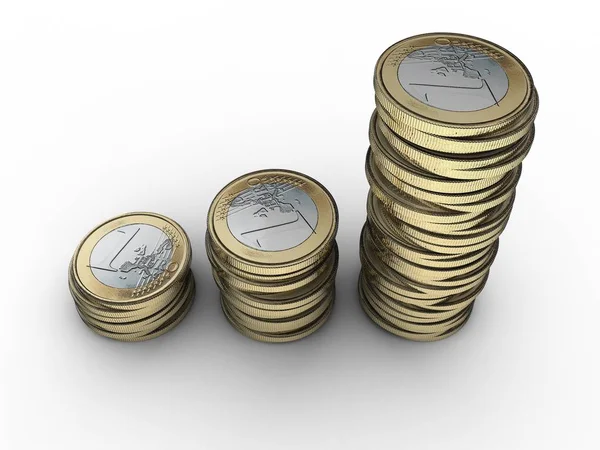 Inwestowanie Pieniędzy Monety Euro Ułożone Pieniądze Oszczędności Renderowania — Zdjęcie stockowe