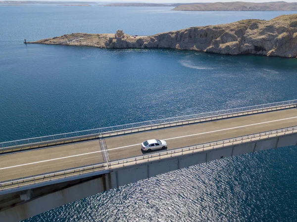 Luchtfoto Van Brug Van Het Eiland Pag Kroatië Ruïnes Van — Stockfoto