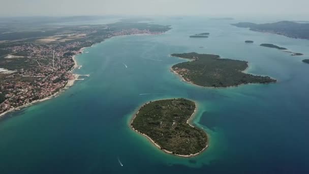 Letecký Pohled Ostrovy Pobřeží Chorvatska Ostrov Ugljan Severní Dalmácii Menší — Stock video