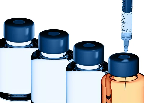 Szczepionki Kampanii Ochrony Zdrowia Choroby Leki Renderowania Strzykawki Rozwiązanie Butelce — Zdjęcie stockowe