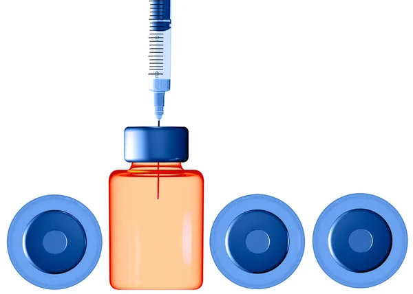 ワクチン 保護キャンペーン 病気と治療法 レンダリング 注射器やボトルのソリューション 病気に対する免疫 — ストック写真