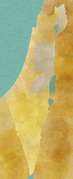 イスラエル地図と罫線 手描き レリーフや湖の地図 — ストック写真