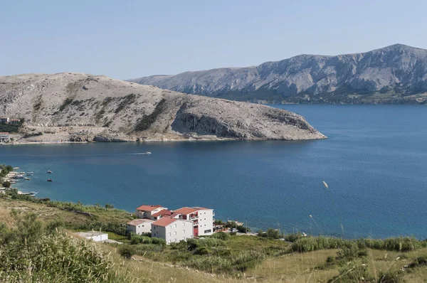 Chorwacja 2018 Panoramiczny Widok Fiord Miejscowości Metajna Zdalne Małej Wiosce — Zdjęcie stockowe
