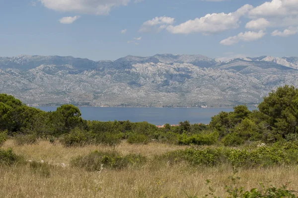 Croatia, 30/06/2018: panoramic view from the road on the island of Pag, the fifth-largest island of the Croatian coast in the northern Adriatic Sea and the one with the longest coastline
