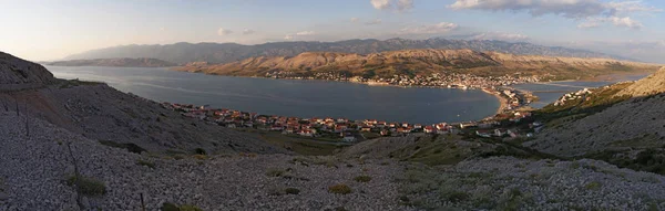 Croacia 2018 Vista Atardecer Del Fiordo Pueblo Pag Ciudad Más —  Fotos de Stock