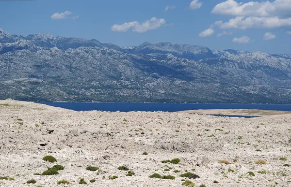 Croatia, 30/06/2018: panoramic view from the road on the island of Pag, the fifth-largest island of the Croatian coast in the northern Adriatic Sea and the one with the longest coastline