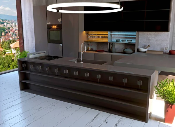 Kitchen furniture, interior design. Furniture and appliances for the kitchen. 3d rendering