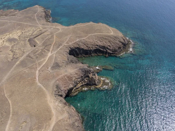 Vista Aérea Las Dentadas Costas Playas Lanzarote España Canarias Caminos — Foto de Stock