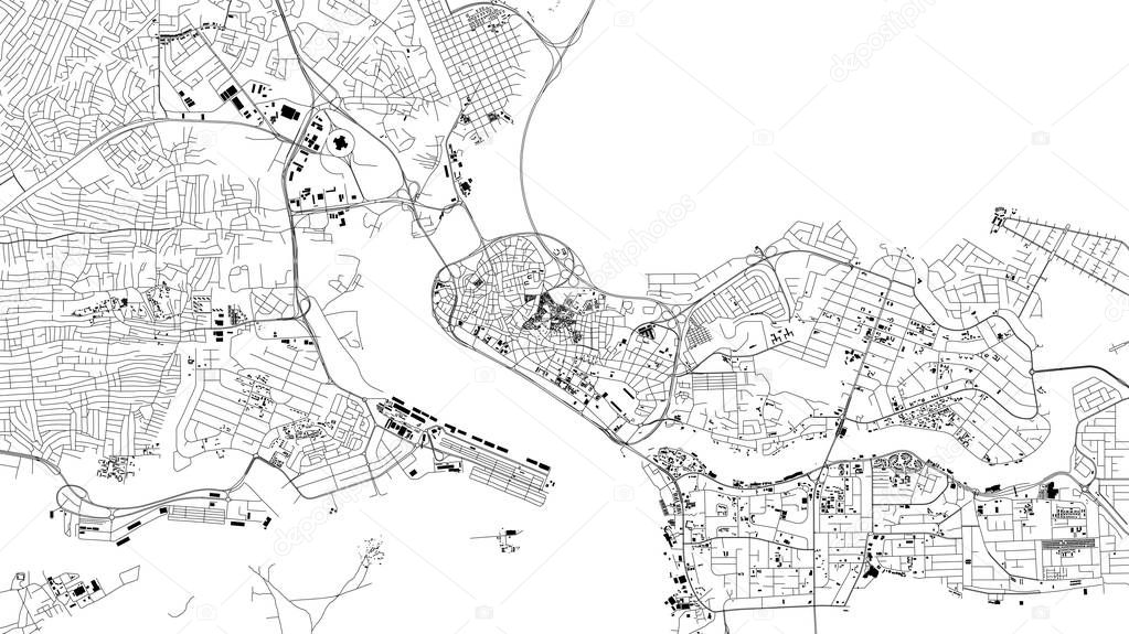 Lagos map, satellite view, city, Nigeria. Streets and house on a white background