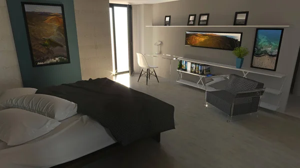 Slaapkamer Moderne Stijl Met Kasten Meubels Appartement Architecturaal Project Rendering — Stockfoto