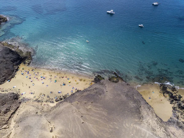 Вид Воздуха Зазубренные Берега Пляжи Лансароте Испания Канарейка Дороги Грунтовые — стоковое фото