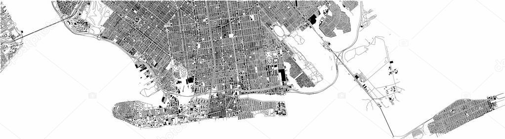 South Brooklyn map, New York city, streets and district. City map. Usa
