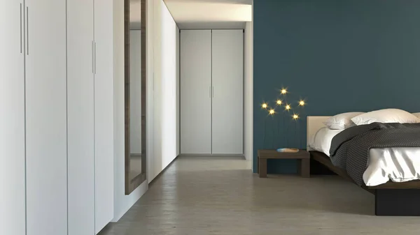 Schlafzimmer Modernen Stil Mit Schränken Und Möbeln Wohnung Architektonisches Projekt — Stockfoto