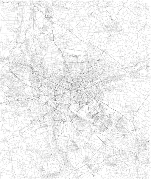 Nuremberg Map Satellite View Black White Map Street Directory City — Stock Vector