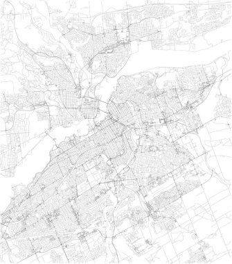Ottawa, uydu görüntüsü, siyah ve beyaz harita haritası. Sokak dizin ve şehir haritası. Kanada