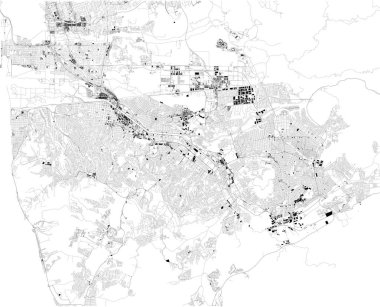 Tijuana, uydu görüntüsü, siyah ve beyaz harita haritası. Sokak dizin ve şehir haritası. Meksika, California