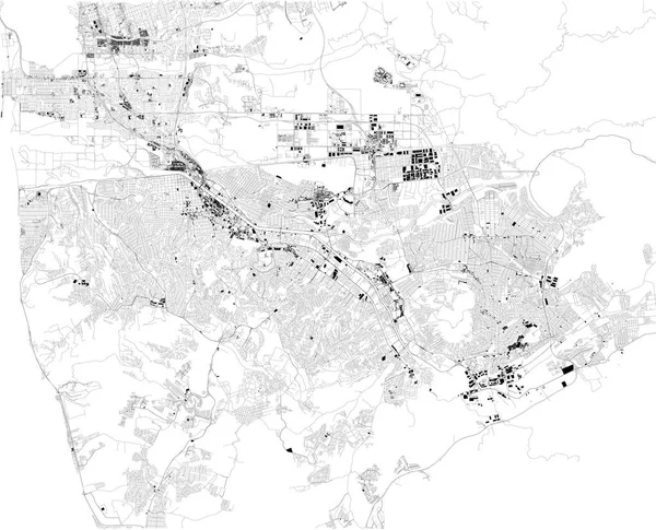 Karta Över Tijuana Satellitvy Svartvit Karta Katalog Och Staden Gatukarta — Stock vektor