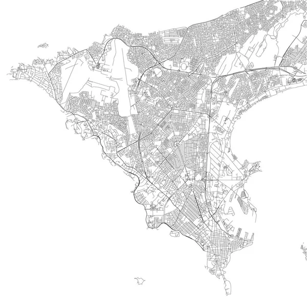Mapa Dakar Vista Satélite Mapa Preto Branco Diretório Ruas Mapa — Vetor de Stock