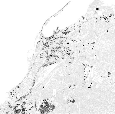 Luanda, uydu görüntüsü, siyah ve beyaz harita haritası. Sokak dizin ve şehir haritası. Afrika