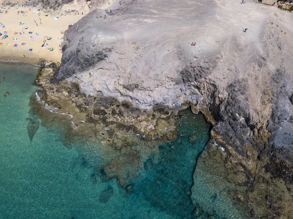 Vista Aérea Las Dentadas Costas Playas Lanzarote España Canarias Caminos — Foto de Stock