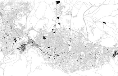 Bursa, Türkiye, uydu görünümü, siyah ve beyaz Haritası haritası. Sokak dizin ve şehir haritası. Asya