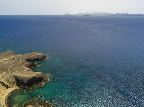 Luchtfoto Van Het Eiland Lobos Fuerteventura Oceaan Gezien Vanaf Kust — Stockfoto