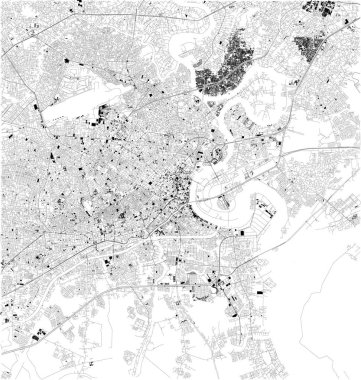 Ho Chi Minh, Vietnam, şehrin sokaklarında uydu haritası. Sokak harita, şehir merkezi. Asya