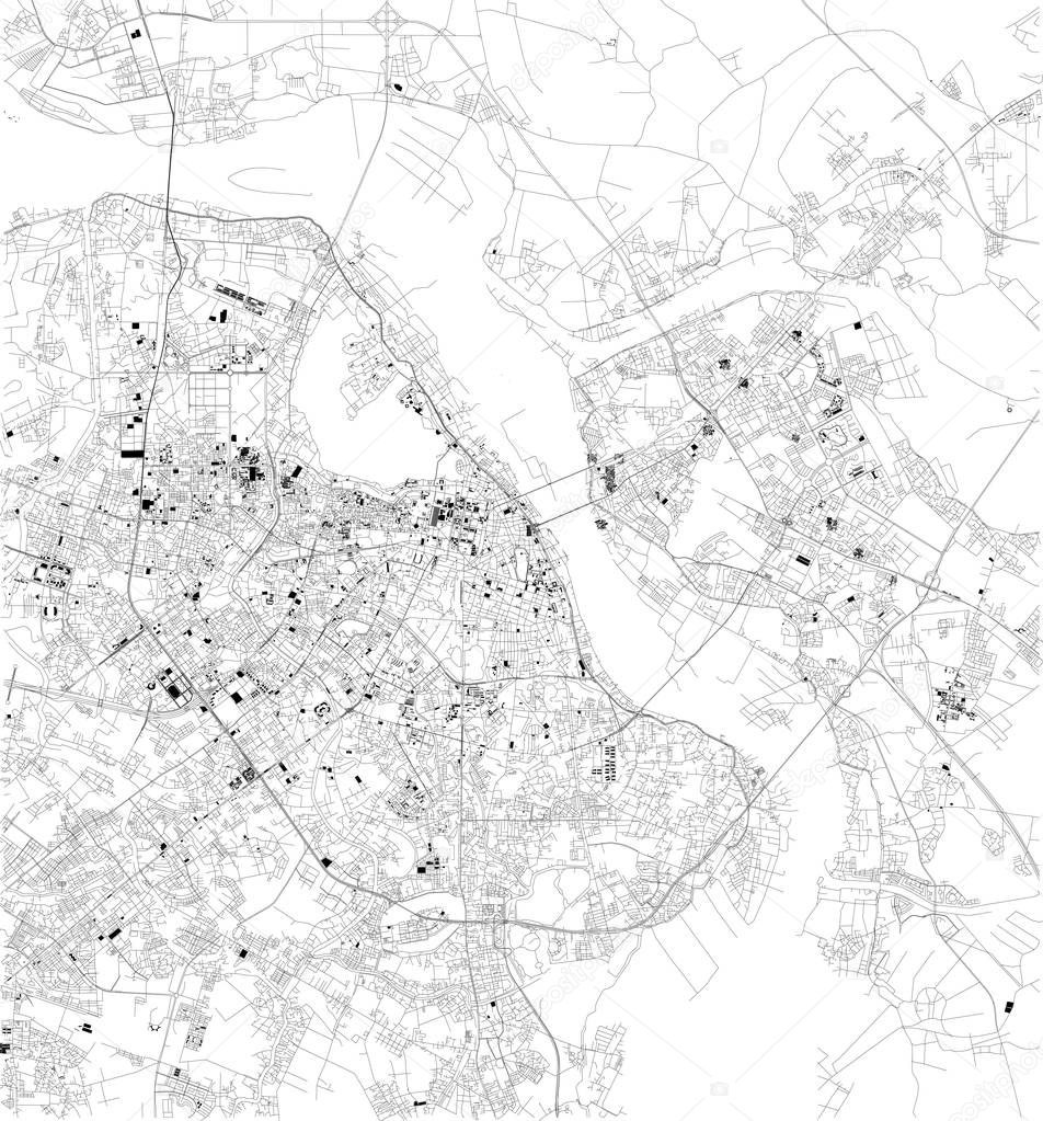 Satellite map of Hanoi, Vietnam, city streets. Street map, city center. Asia