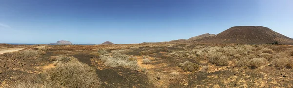 Lanzarote Kanarya Adaları 2018 Toprak Yol Bush Desertic Yatay Olarak — Stok fotoğraf