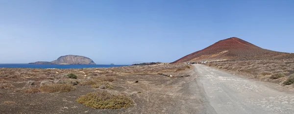 Kanarya Adaları 2018 Toprak Yolun Plaj Playa Las Conchas Volkan — Stok fotoğraf