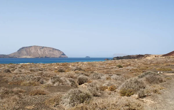 Canarische Eilanden 2018 Zandweg Bush Desertic Landschap Naar Het Strand — Stockfoto