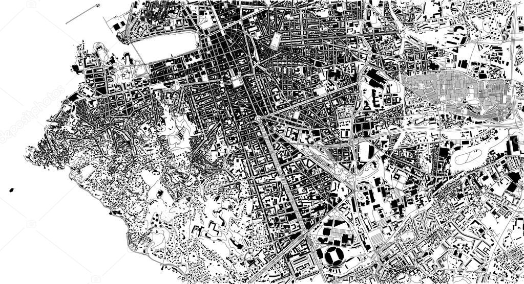 Satellite map of Marseille, France, city streets. Street map, city center