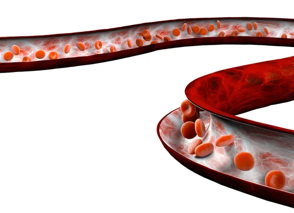 Los Glóbulos Rojos Sangre Fluyen Través Una Vena Pequeñas Células — Foto de Stock