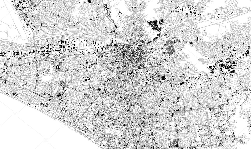 Satellite map of Lima, Peru, city streets. Street map, city center. South America