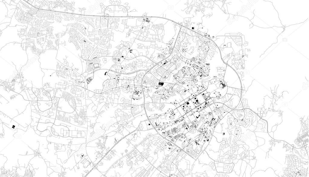 Satellite map of Abuja, Nigeria, city streets. Street map, city center. Africa