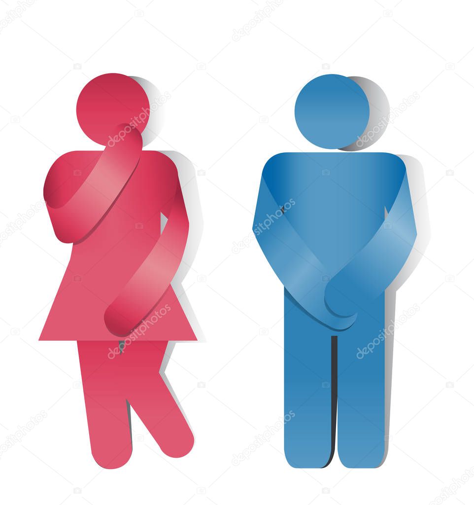 Toilet symbol, man and woman bathroom. Urinary incontinence