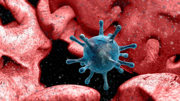 Virus Gripe Vista Virus Bajo Microscopio Enfermedad Infecciosa Renderizado — Foto de Stock