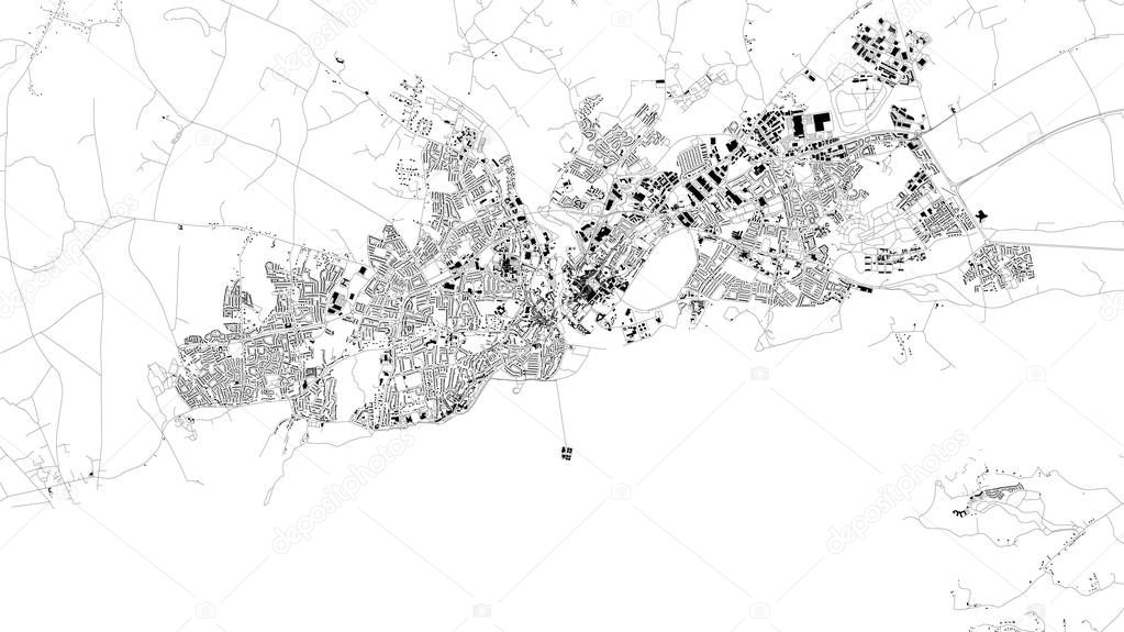 Satellite map of Galway, Ireland, city streets. Street map, city center.