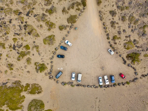 Vue Aérienne Parking Sur Plage Canteria Orzola Île Lanzarote Îles — Photo