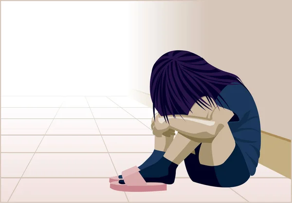 Violenza Domestica Bambino Nell Angolo Donna Depressione Abuso Pestaggio Ragazza — Vettoriale Stock