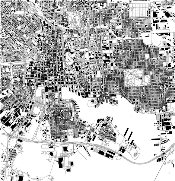 Mapa Satélite Baltimore Maryland Calles Ciudad Callejero Centro Ciudad Estados — Vector de stock