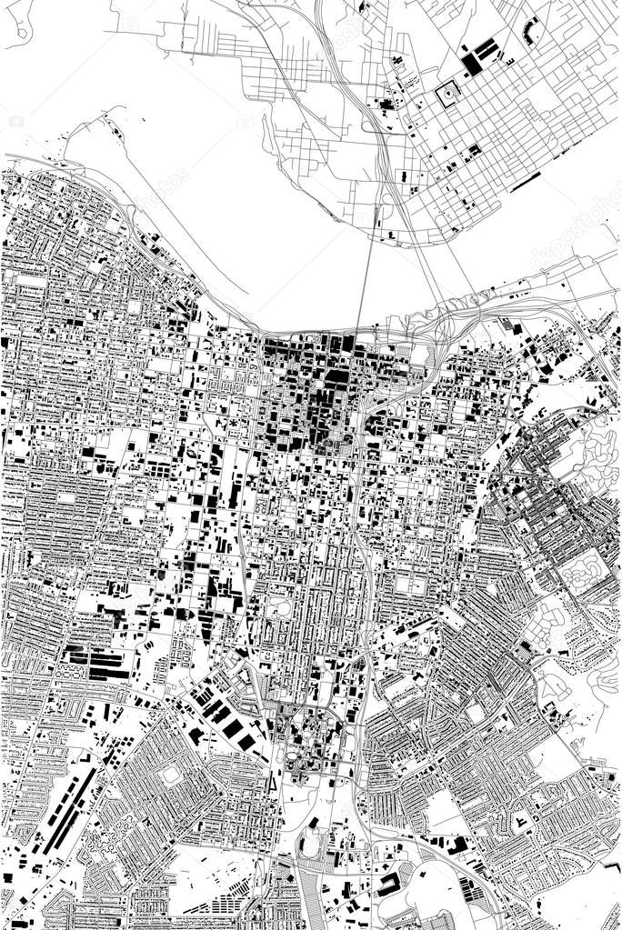 Satellite map of Louisville, Kentucky, Usa, city streets. Street map and map of the city center.